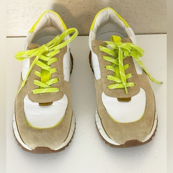 Madewell Kickoff Trainer Sneaker in Luminary Citron leather and tan suede 7.5 - Picture 8 of 16